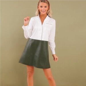 Tuckernuck Delphine hunter green leather shirt dress. BNWT